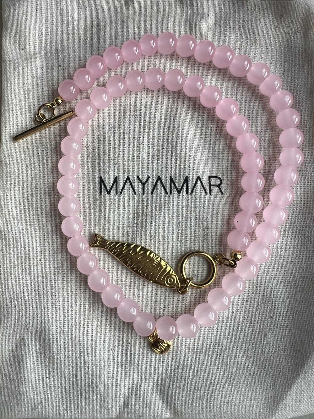 MAYAMAR Pink Glass Beaded Necklace with Gold Fish Pendant NWOT - Picture 7 of 7
